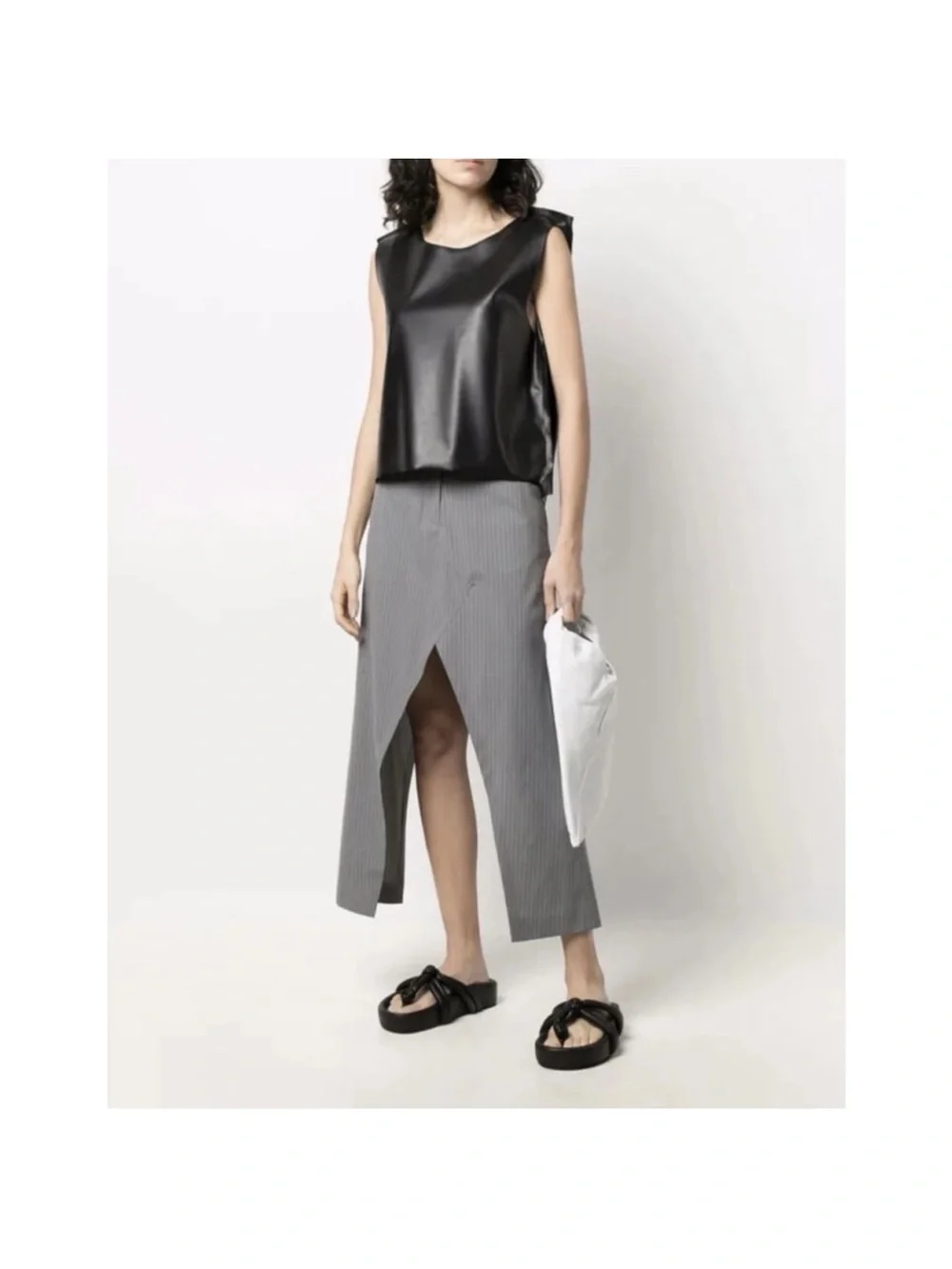 MM6 Maison Martin Margiela Gray Pinstripe Midi Skirt with Split Front